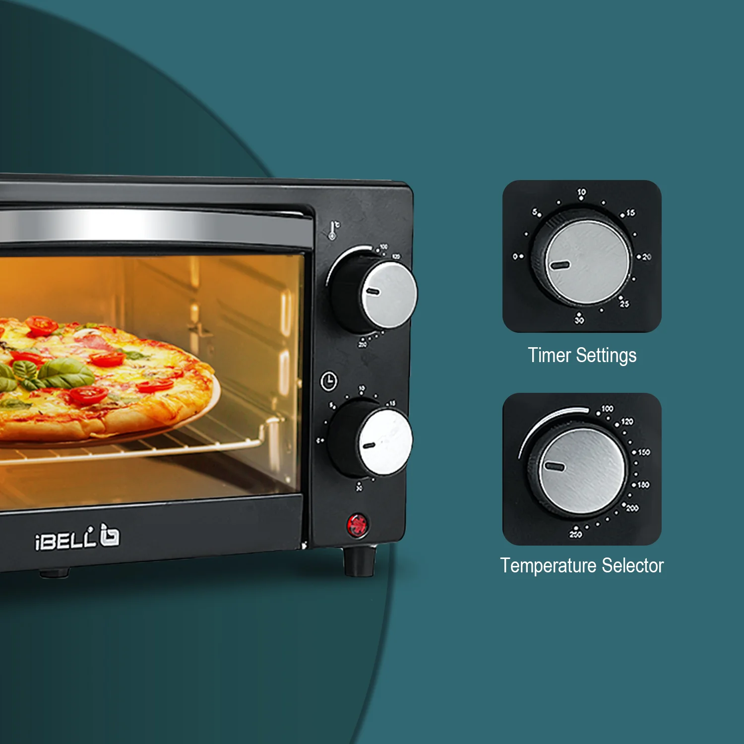 iBELL WAVE10 OTG Oven, 10 Litre, Compact Size, 1200W, Oven, Toaster, Griller, Precise Temperature & Timer Control (Black) - Image 3