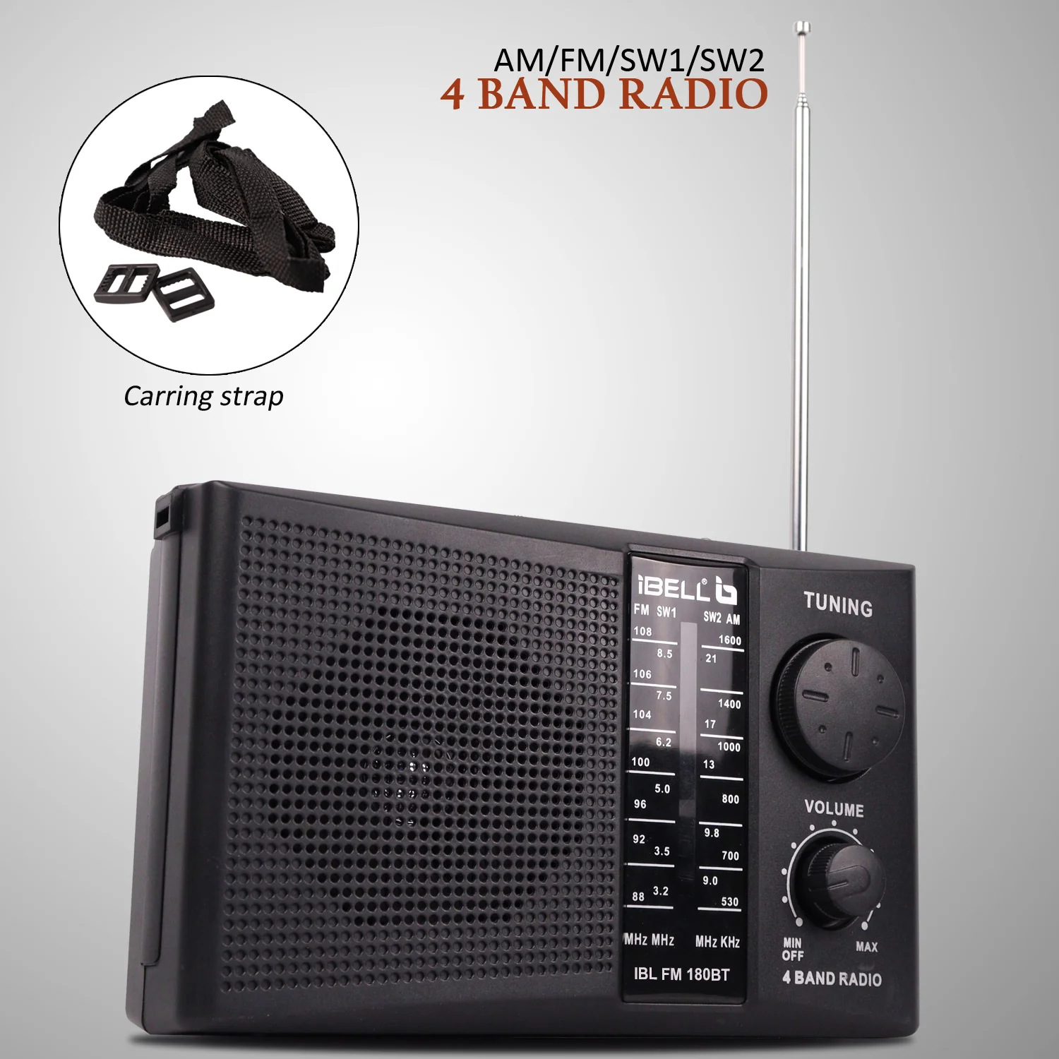 IBL FM180BT Portable 4 Band FM Radio with Bluetooth Speaker, USB/SD Slot, MP3 Player & Dynamic Speaker (Black) - Image 2
